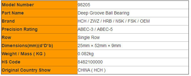 High Speed 98205 98206 98305 Single Row Deep Groove Ball Bearing