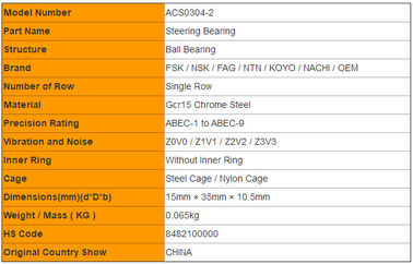 Auto Parts ACS0304-2 Steering Wheel Bearings 15mm × 35mm × 10.5mm