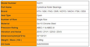 OEM Cylindrical Roller Thrust Bearings with Straight Groove NTN Brand NU211