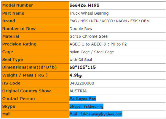 566426.H195 Truck Wheel Bearings Compact Tapered Roller Bearing