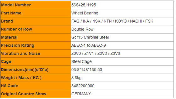 Precision Wheel Hub Bearings 566425.H195 800792WC 20967828 Double Row ...