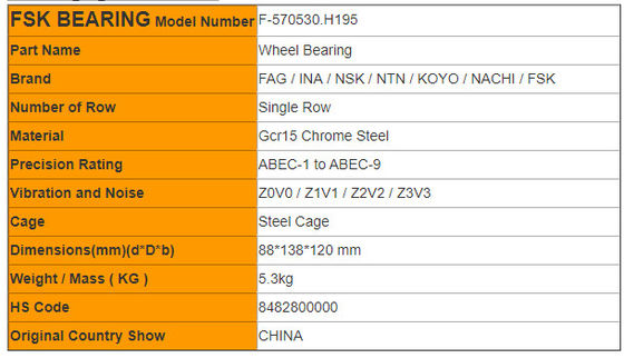 F-570530.H195 Wheel Hub Bearing for Light / Heavy Truck 88mm X 138mm X ...