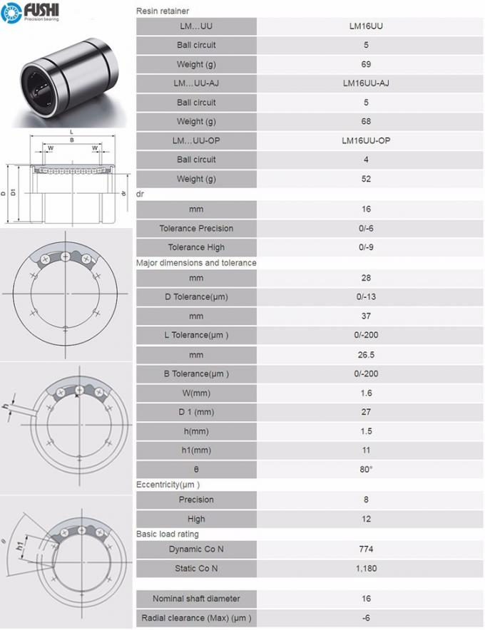 Lm16 UU Linear Slide Bearings Square Bearings For Industry Parts 16mm × 28mm × 37mm 0