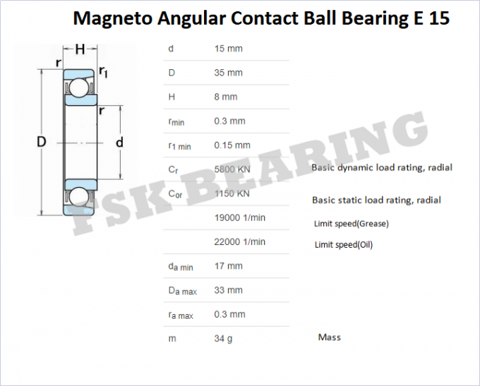 Magneto E 15 Angular Contact Ball Bearing For Engraving Machine Brass Cage 0