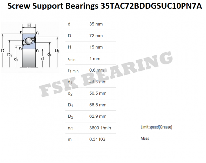 35TAC72BDDGSUC10PN7A Screw Support Bearings For Precision Machine 35 x 72 x15mm 0