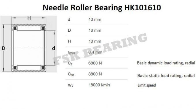 High Speed HK101610 , HK10×16×10 Miniature Needle Roller Bearing Metal Cage 0