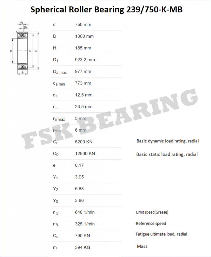 FSK Bearing 239/750-K-MB , 239/800-B-K-MB Spherical Roller Bearing Brass Cage 0