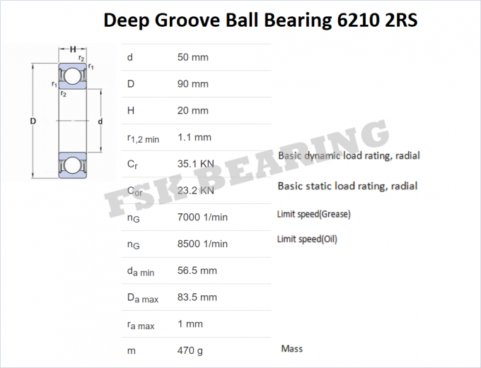 P6 Quality 6210 2RS 6211 2RS 6212 2RS 6213 2RS Deep Groove Ball Bearing 6200 Dimensions 0